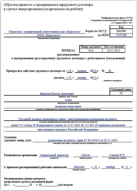 Образец приказа отменить действие приказа